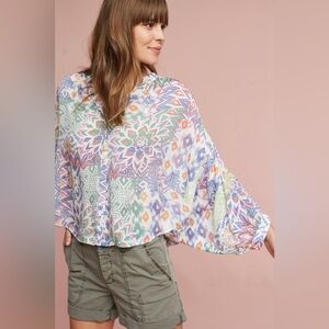 Maeve Brynna Buttondown Blouse Geometric Floral Print Lightweight Size Medium